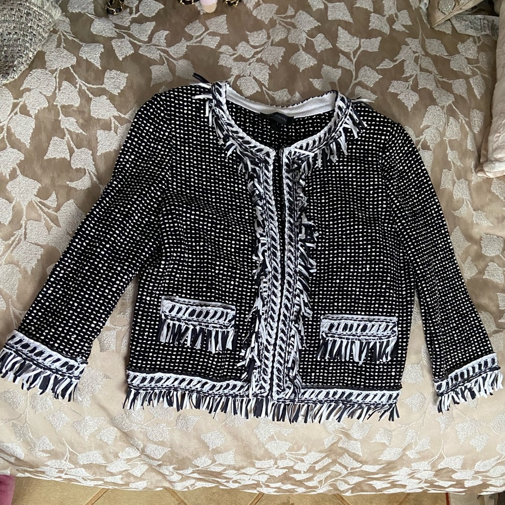 St. John fringe Black and White Tweed Jacket 6